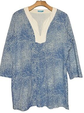 J. McLaughlin Women’s Size L Blue White Snake Print Catalina Cloth Tunic Top